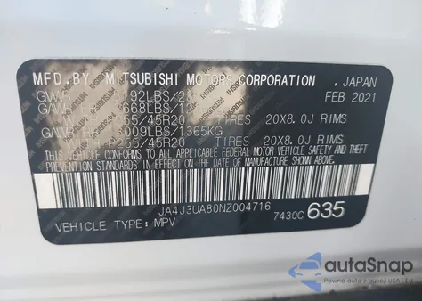 2022 Mitsubishi Outlander Black Edition 2Wd/Se 2.5 2Wd/Se Launch Edition 2Wd z USA, uszkodzony, nr VIN JA4J3UA80NZ004716